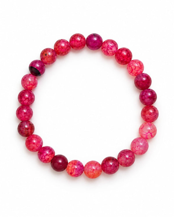 Bracelet élastique LOLITA en œil de dragon fuchsia, perles de 8 mm