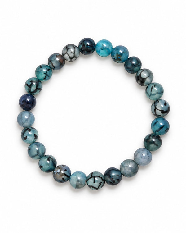 Bracelet élastique NAÏLA en œil de dragon bleu, perles de 8 mm