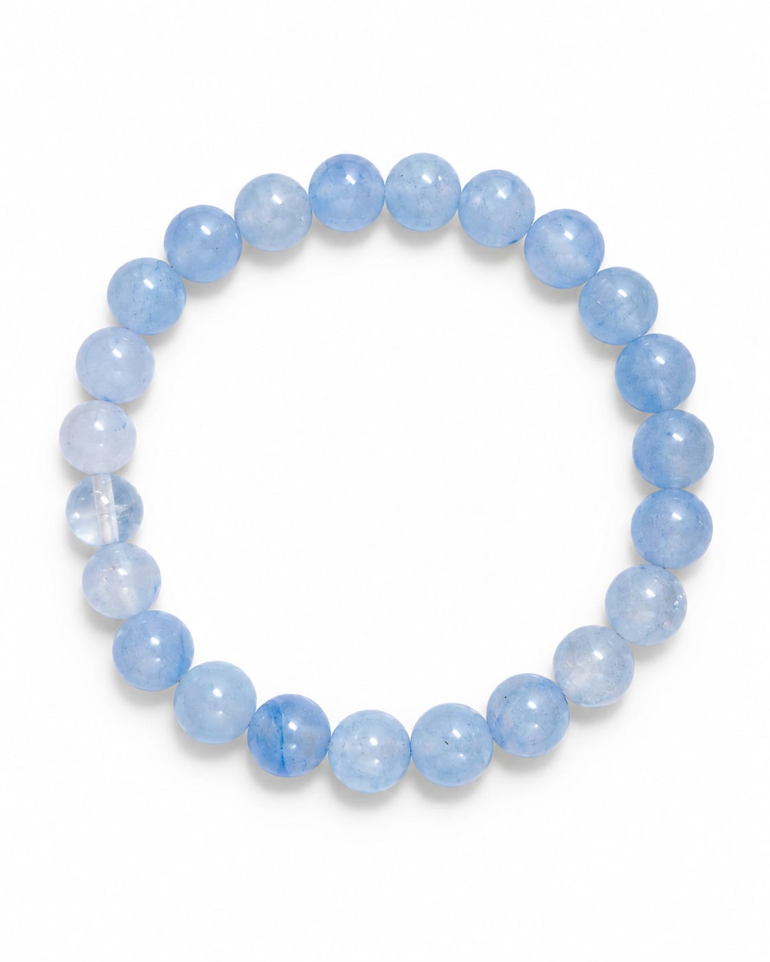 Bracelet élastique CÉLIANE en aigue-marine bleu clair, perles de 8 mm