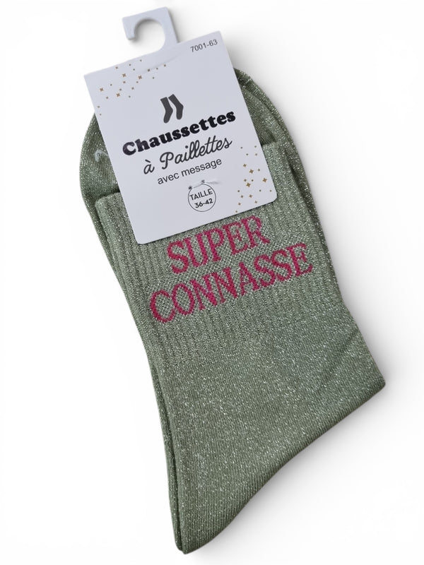 Chaussettes pailletées à message SUPER CONNASSE | Couleur aléatoire