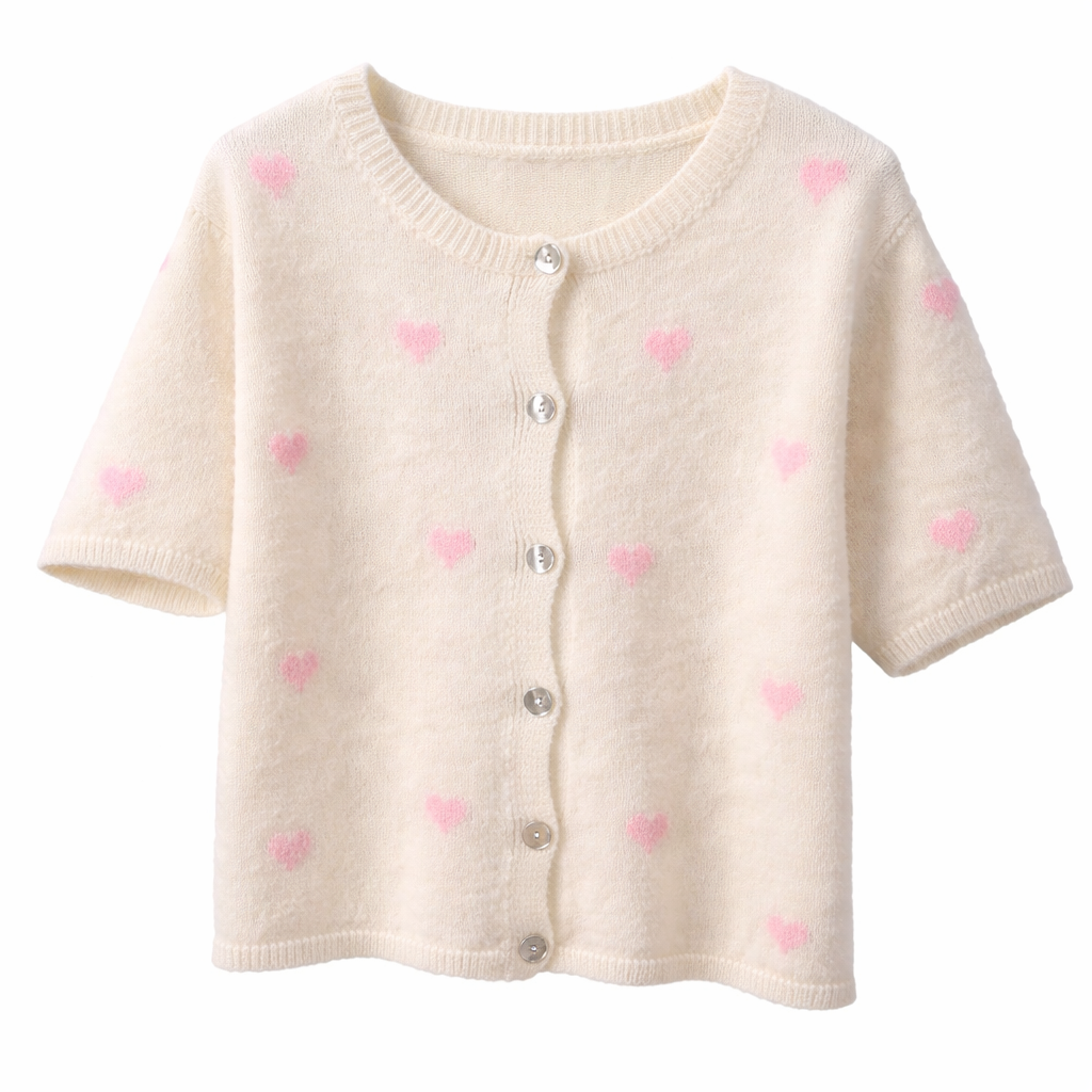 Gilet cœurs roses | Beige