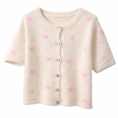 Gilet cœurs roses | Beige