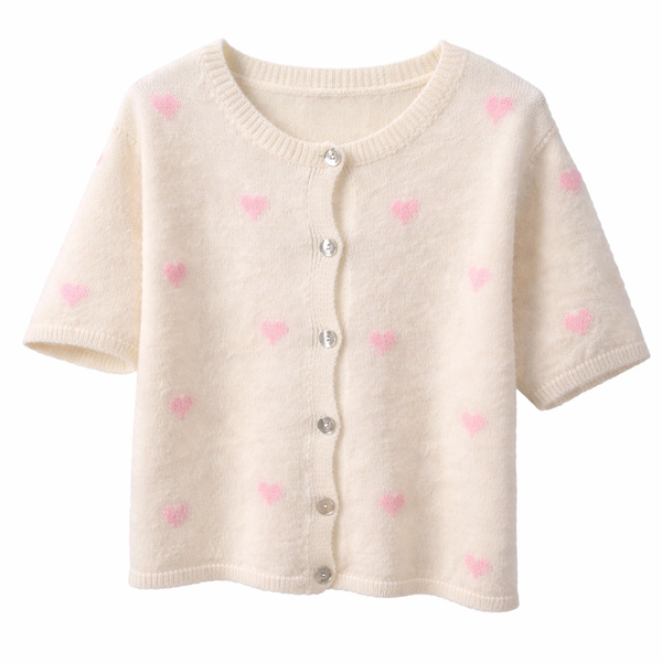 Gilet cœurs roses | Beige