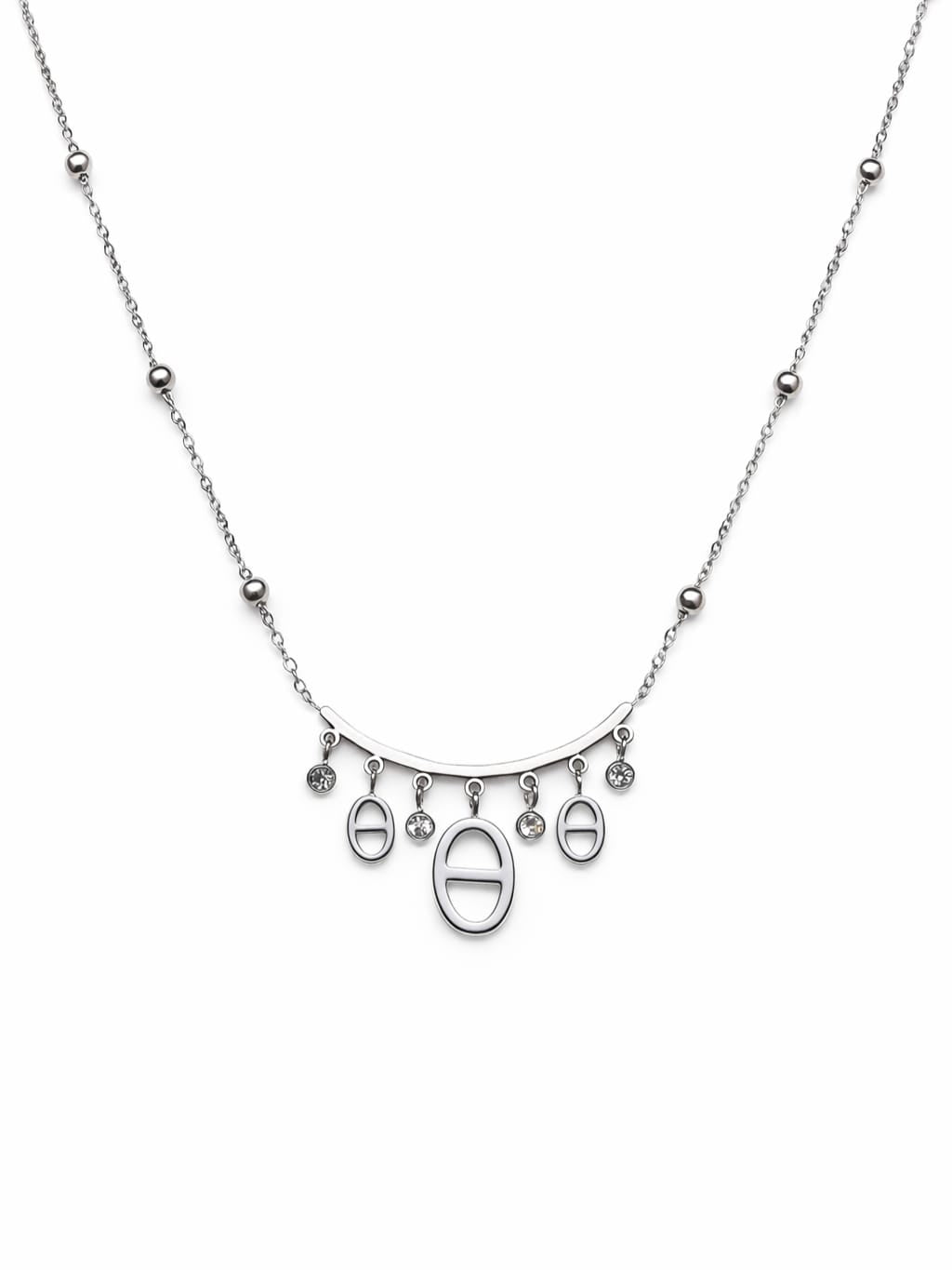 Collier pluie de mailles marines et strass - argenté