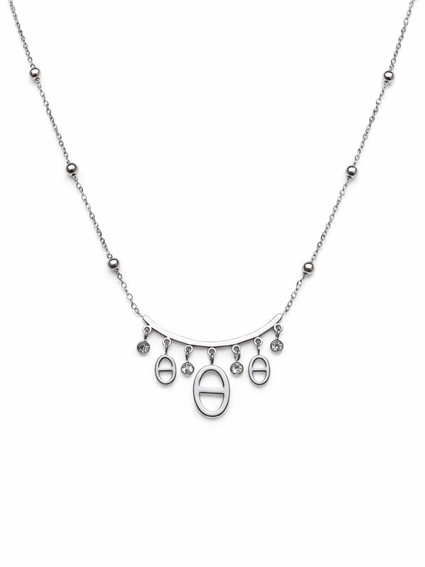 Collier pluie de mailles marines et strass - argenté