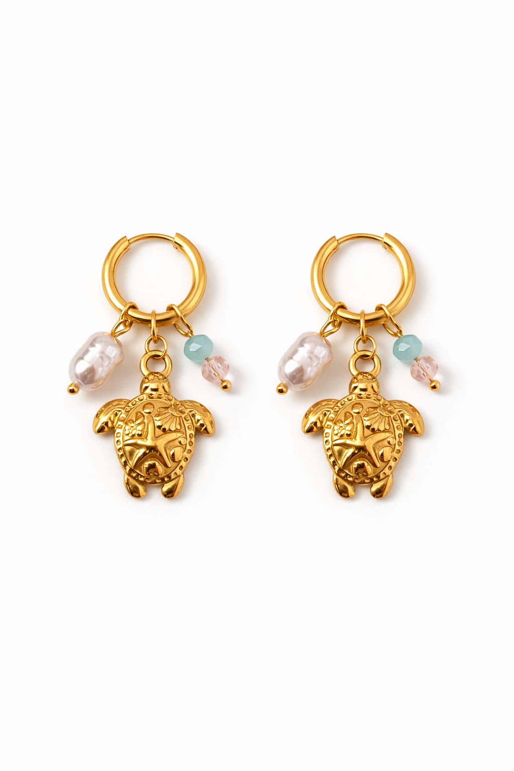 Boucles d’oreilles tortue & perles