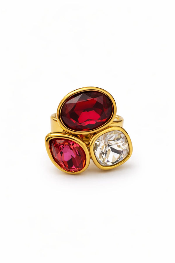 Bague 3 cristaux PASSION - doré