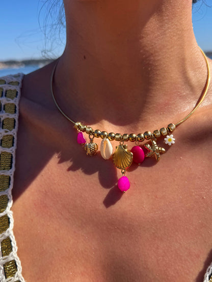 Chocker breloques avec éclats fushia | Doré