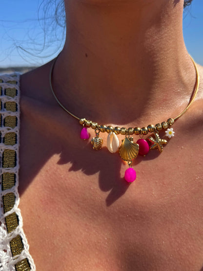 Chocker breloques avec éclats fushia | Doré