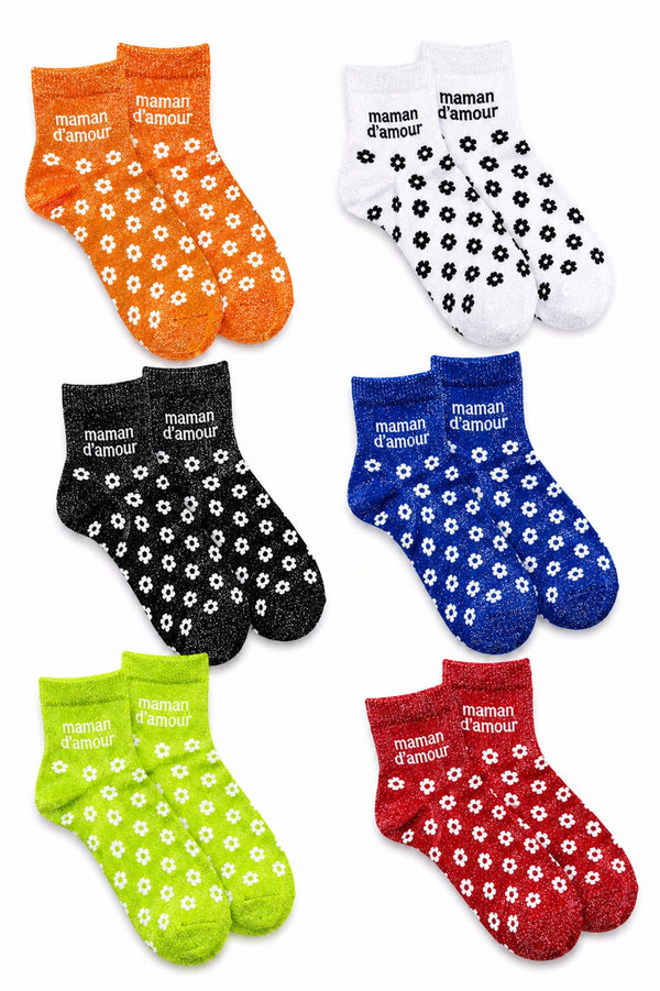 Chaussettes pailletées à message MAMAN D’AMOUR | Couleur au choix