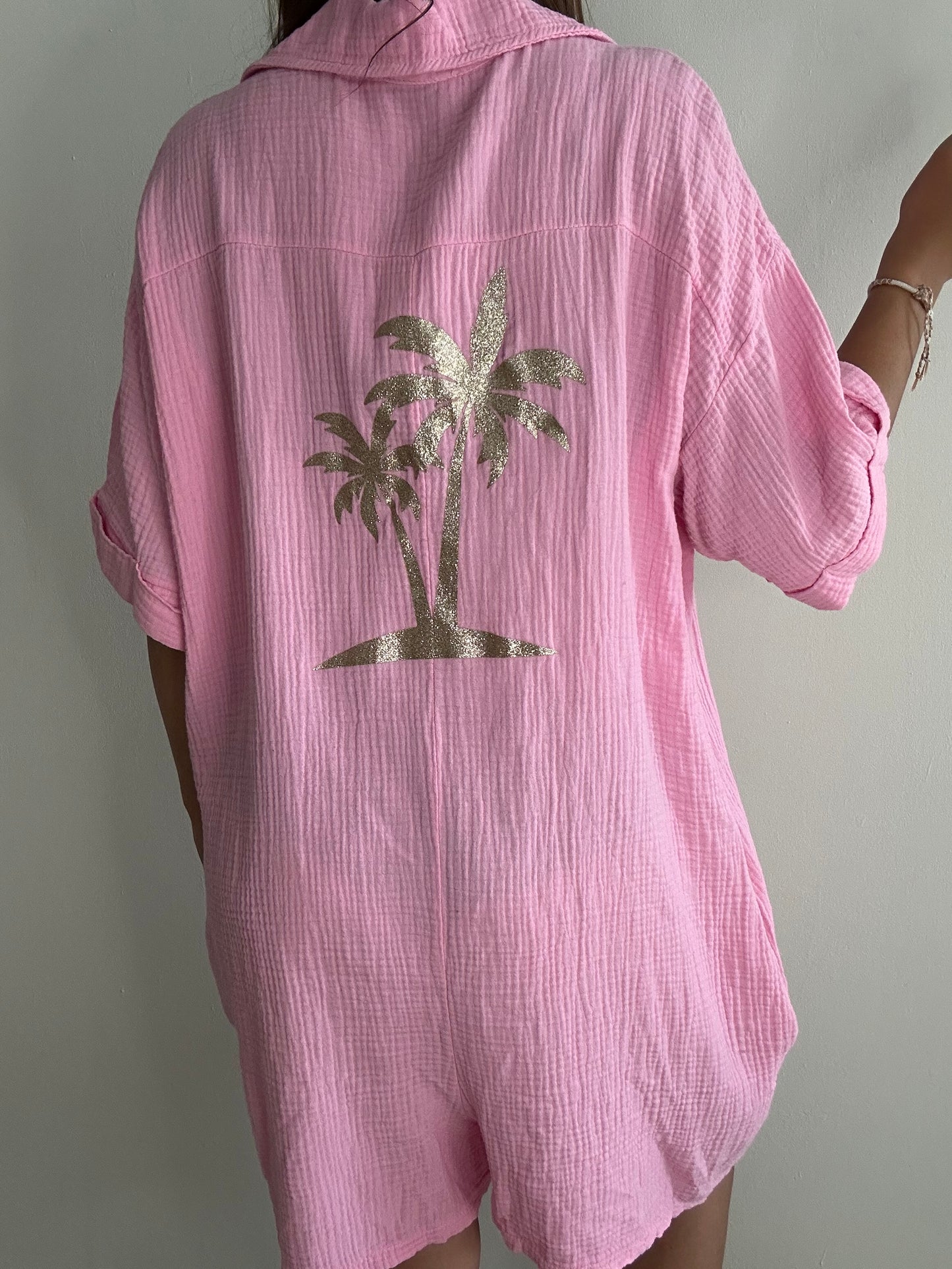 Combinaison motif palmier irisé | Rose - Doré