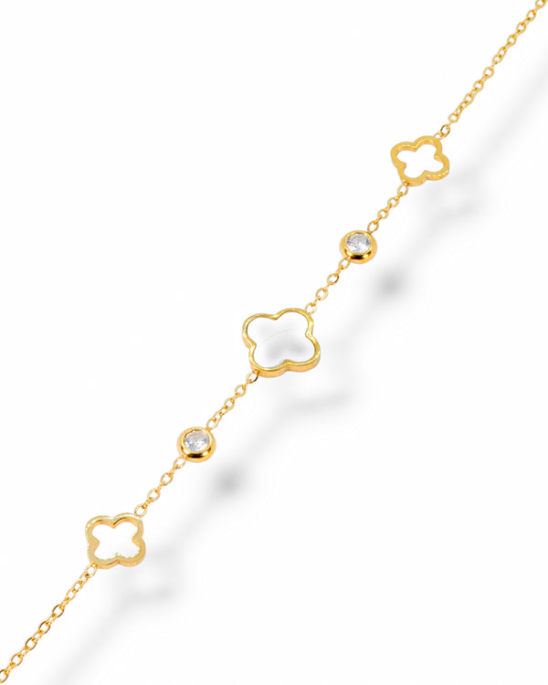 Bracelet trèfle & zircons - doré/nacre