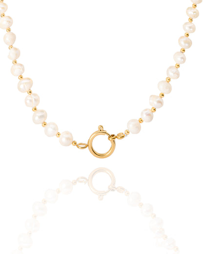 Collier en perles d'eau douce & petites perles acier (personnalisable) - doré