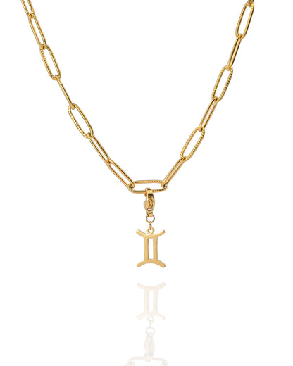 Collier signe astrologique maillons striés - doré