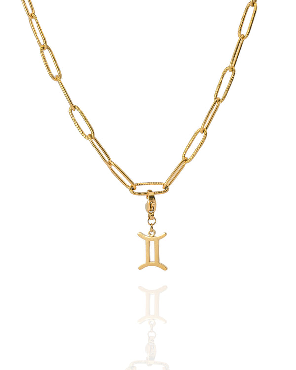 Collier signe astrologique maillons striés - doré