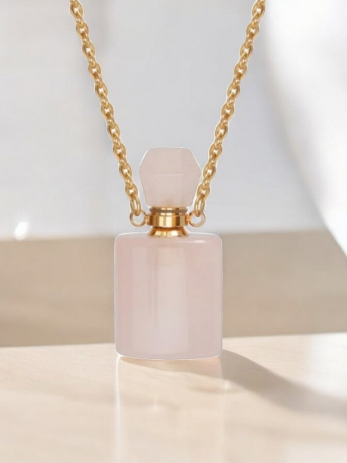 Collier fiole en pierre naturelle Quartz rose - doré