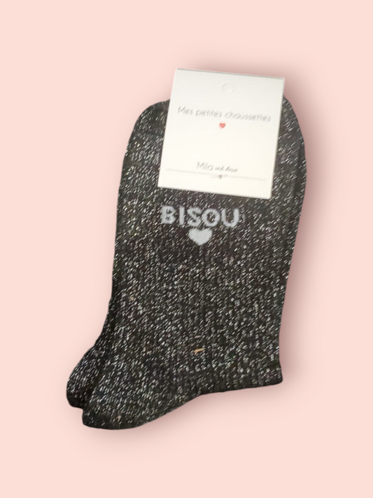 Chaussettes pailletées à message BISOU | Couleur aléatoire