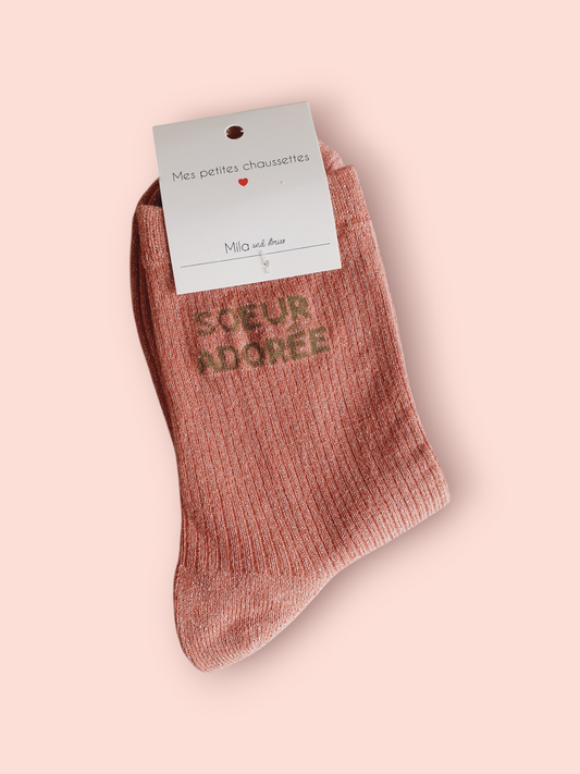 Chaussettes pailletées à message SOEUR ADOREE | Couleur aléatoire