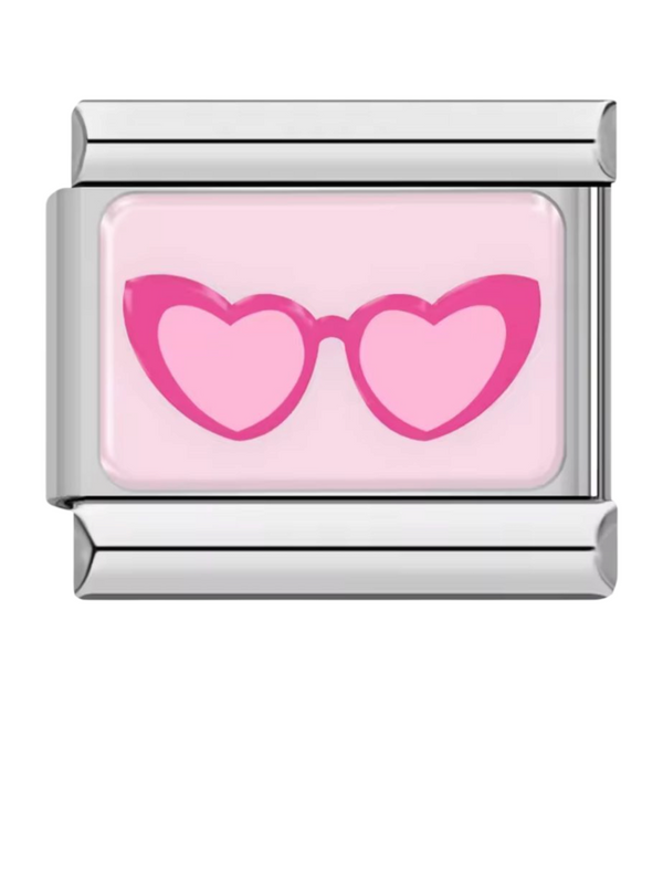 Charm italien LUNETTES COEURS ROSES argenté