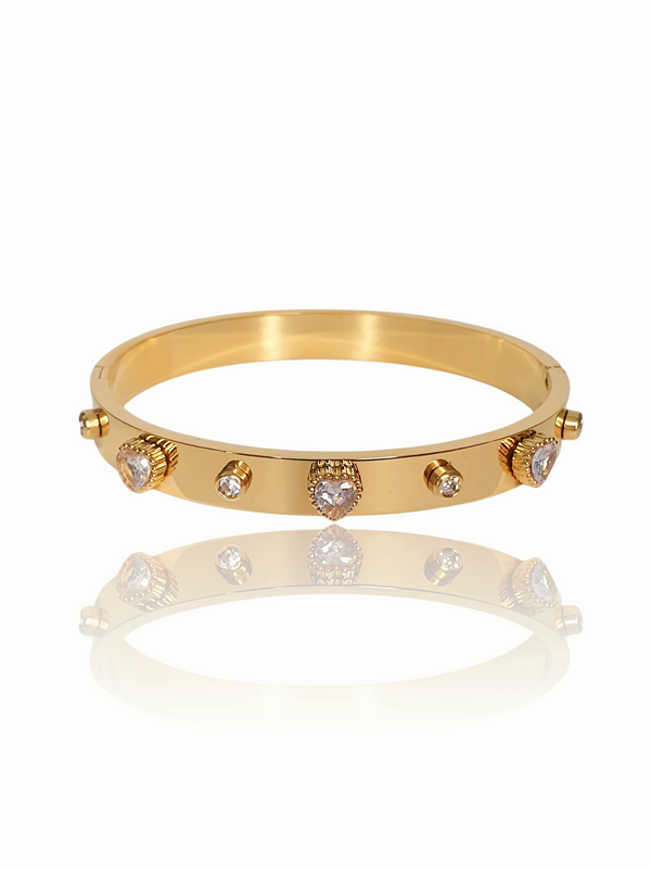 Jonc coeurs zircons - doré