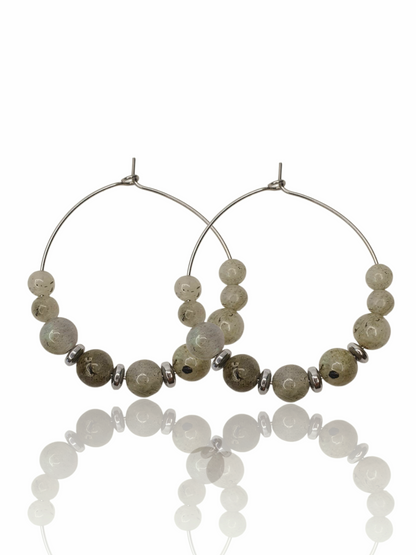 Créoles perles pierres naturelles - argenté | Labradorite