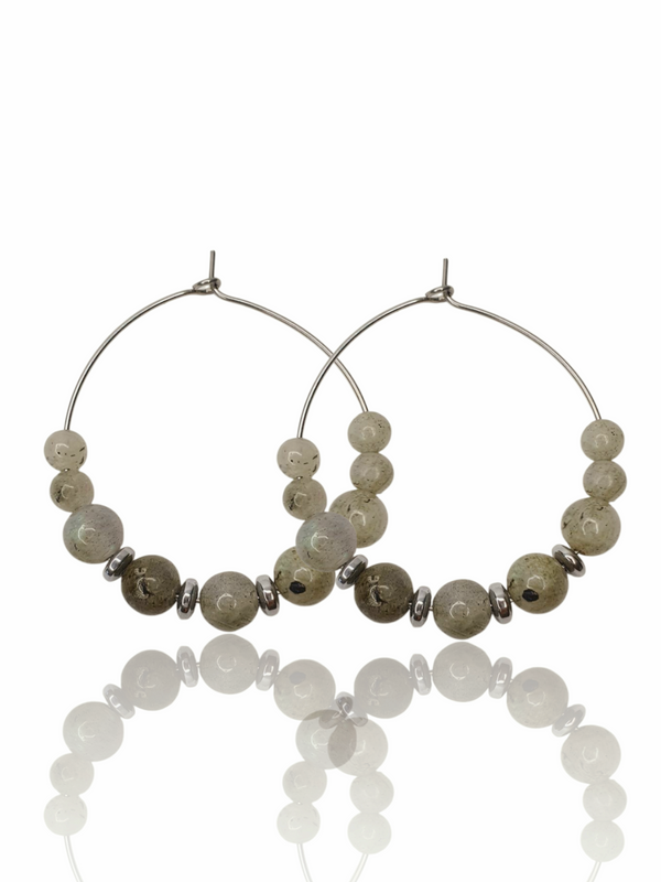Créoles perles pierres naturelles - argenté | Labradorite