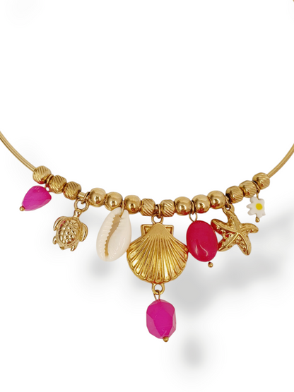 Chocker breloques avec éclats fushia | Doré
