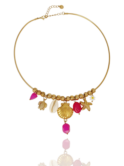 Chocker breloques avec éclats fushia | Doré