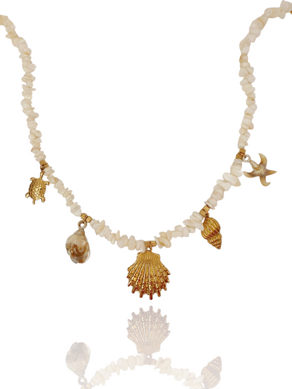 Collier pierre et breloques | Blanc / Doré