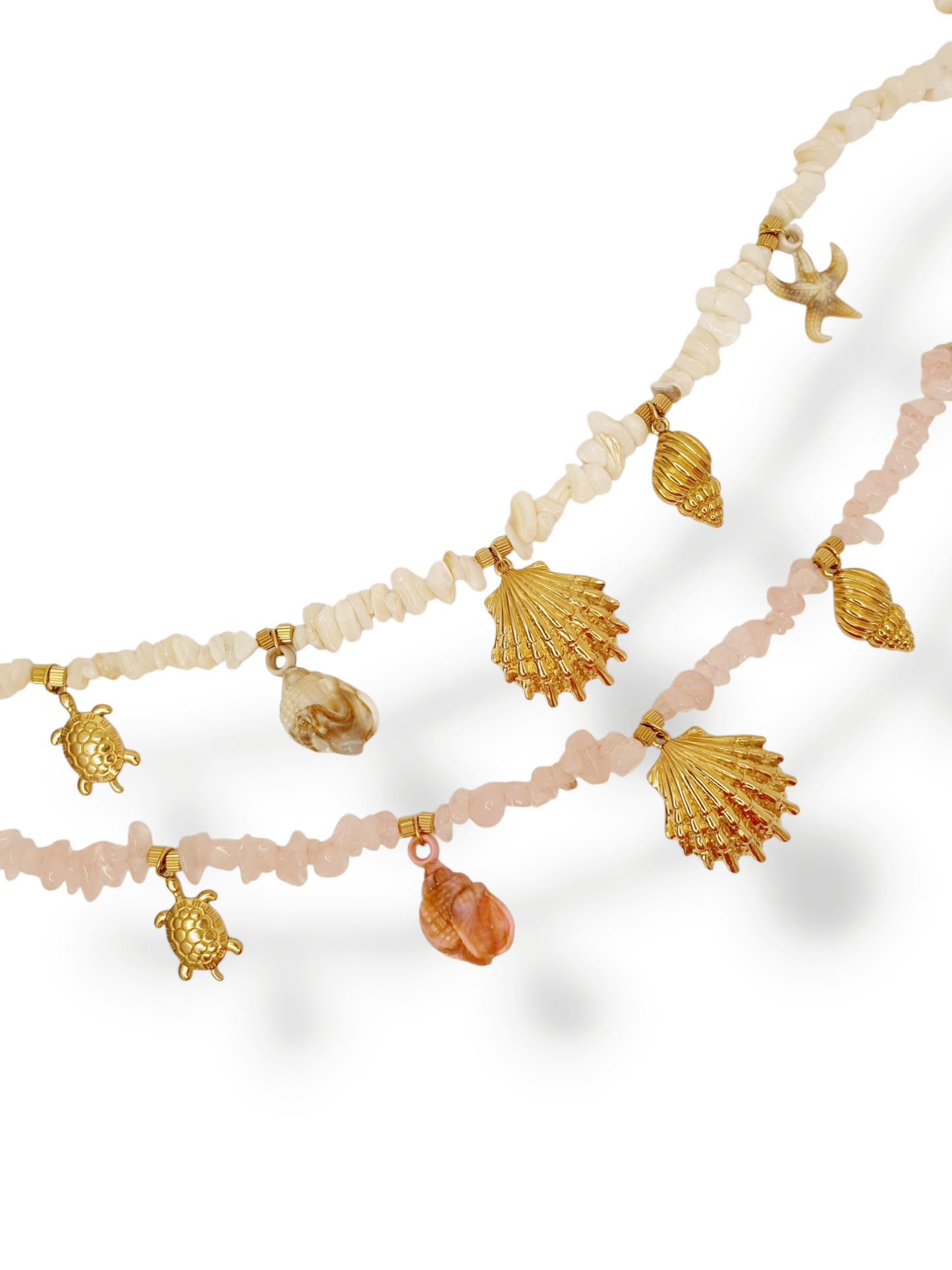 Collier pierre et breloques | Blanc / Doré