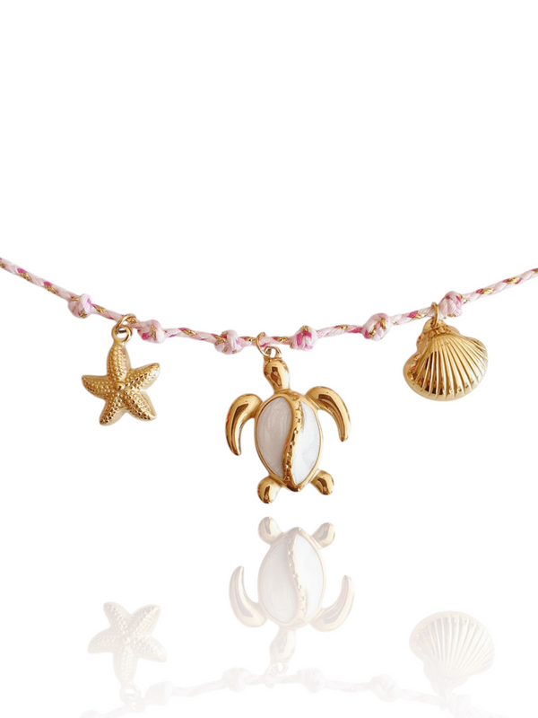 Bracelet cordon breloques Fonds marins - doré/rose