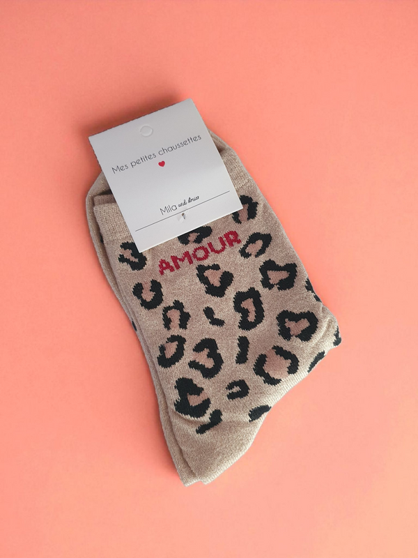 Chaussettes à message léopard AMOUR | Couleur aléatoire