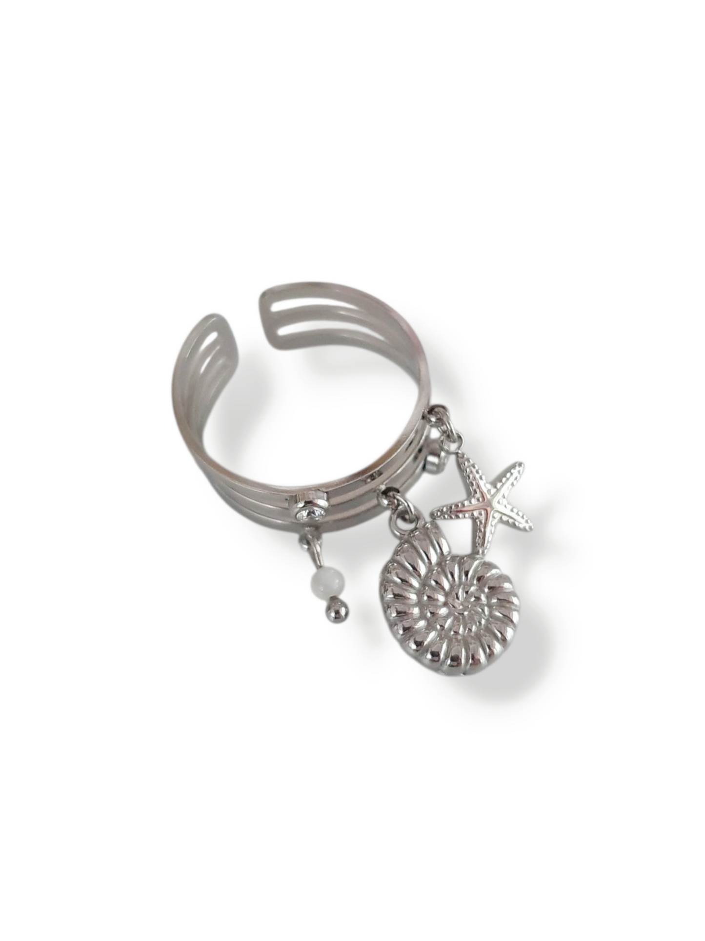 Bague bigorneau, étoile de mer & perle - argenté