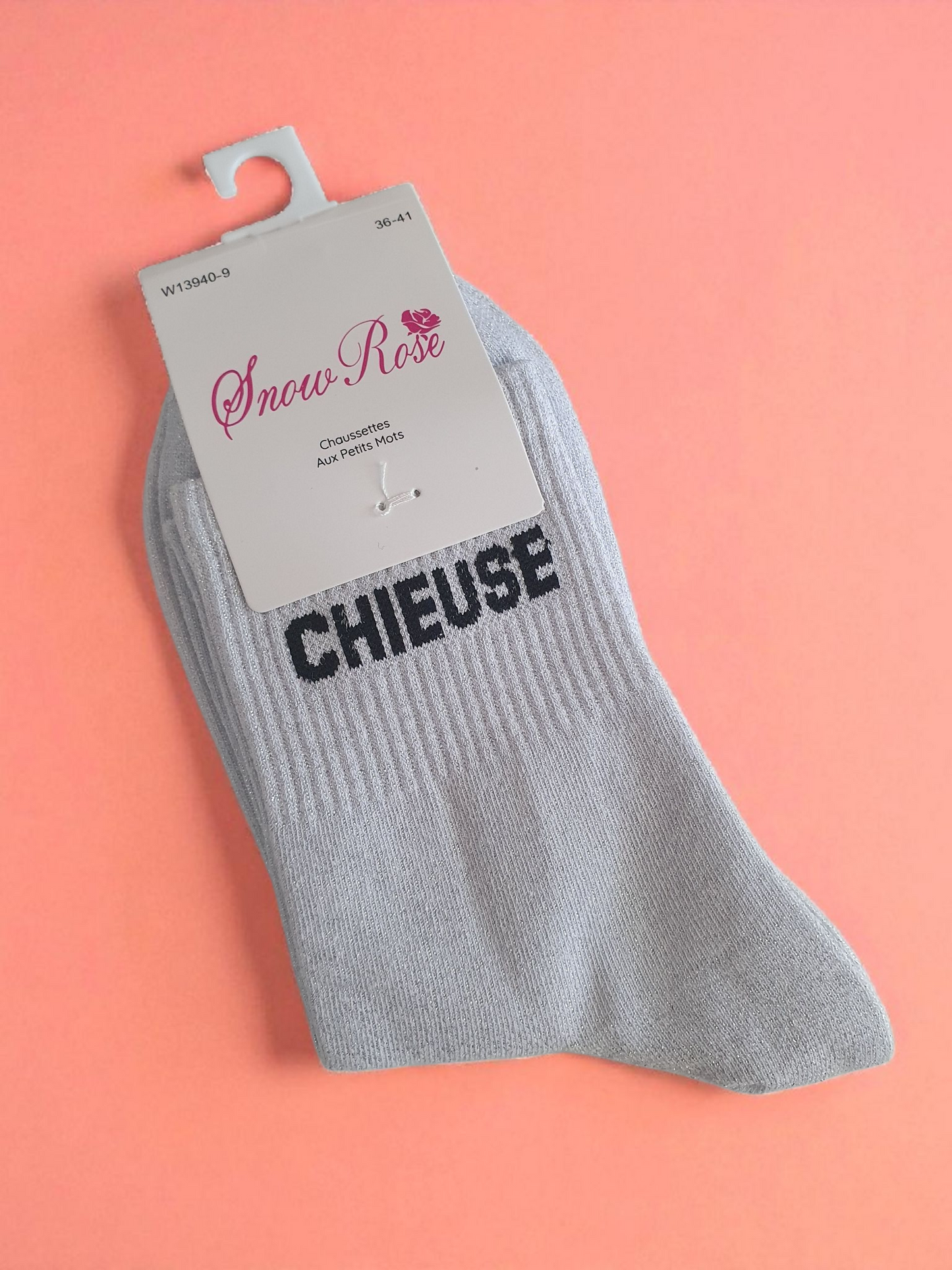 Chaussettes pailletées à message CHIEUSE | Couleur aléatoire