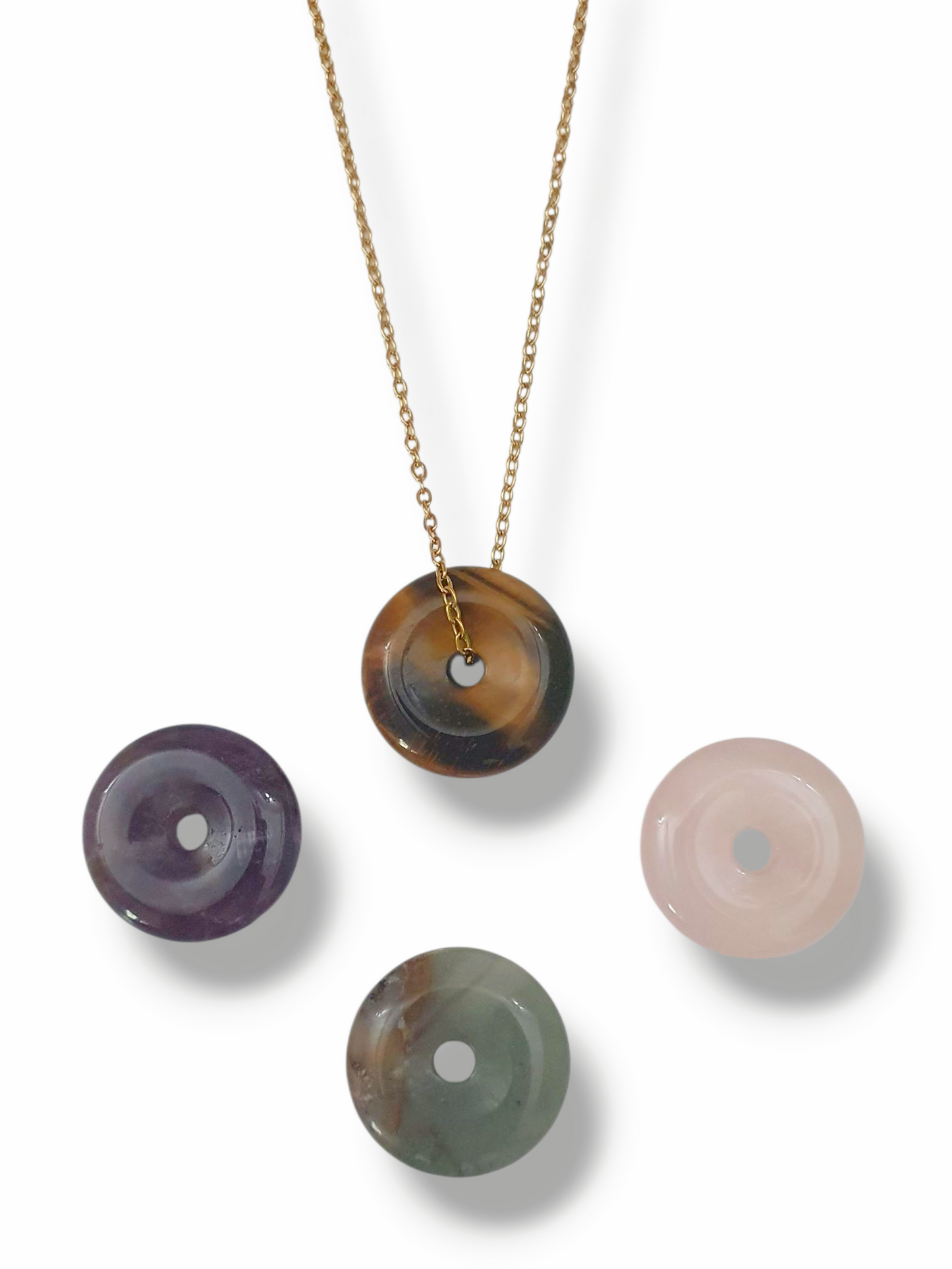 Collier médaillon en pierre - doré | Pierre naturelle au choix