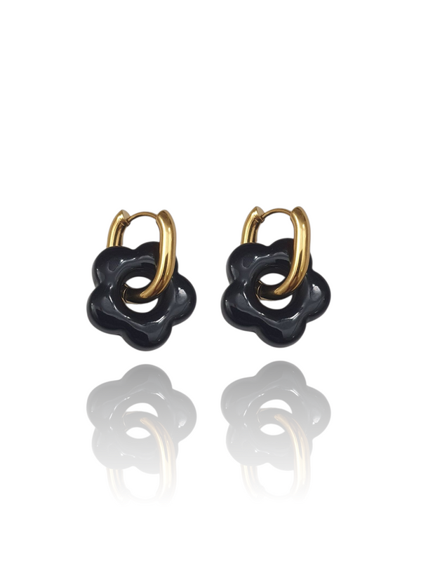 Baby boucles d'oreilles fleurs - doré | Noir intense