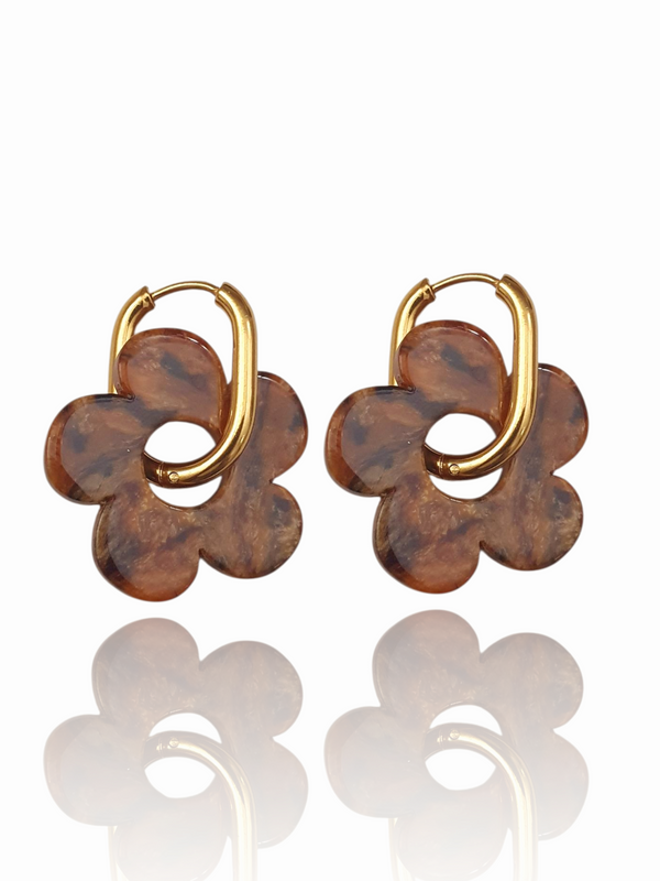 Boucles d'oreilles fleurs - doré | Ambre marbré