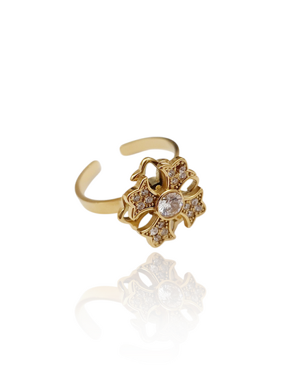 Bague rotative anti-stress Fleur stylisée relaxante - doré
