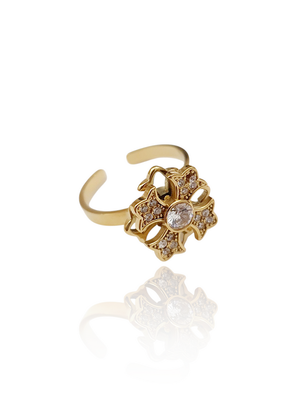 Bague rotative anti-stress Fleur stylisée relaxante - doré