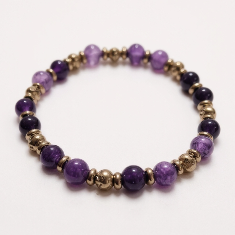 Bracelet élastique perles en pierres naturelles - doré