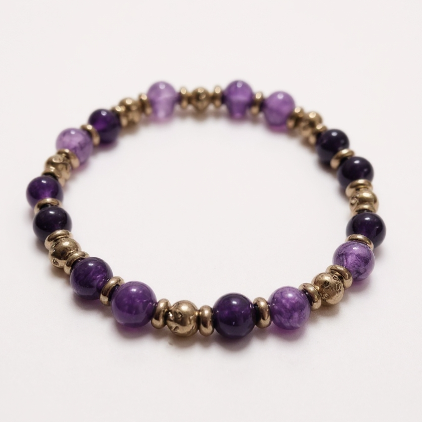 Bracelet élastique perles en pierres naturelles - doré