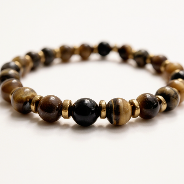 Bracelet élastique perles en pierres naturelles - doré