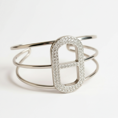 Manchette ouverte maille marine sertie de zircons - argenté