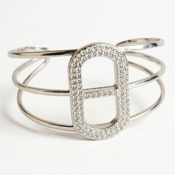 Manchette ouverte maille marine sertie de zircons - argenté
