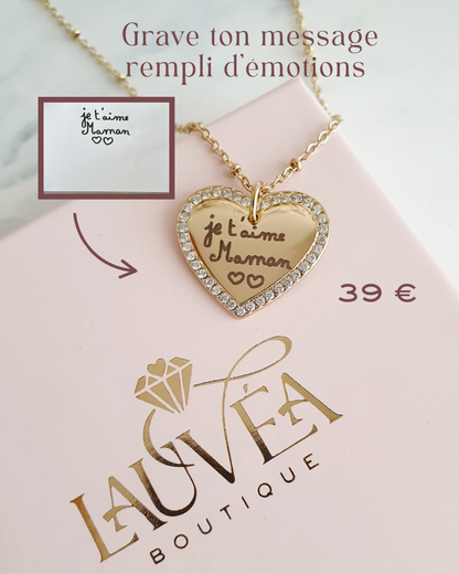 Collier médaillon cœur & zircons à graver | Coloris au choix
