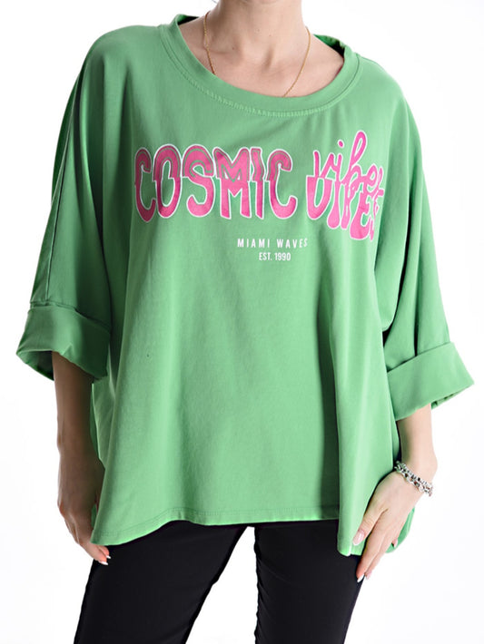 T-shirt oversize avec écritures - vert/rose