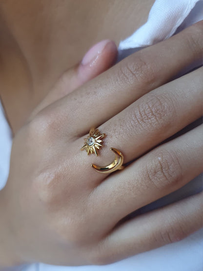 Bague Lune & Soleil zircon- doré