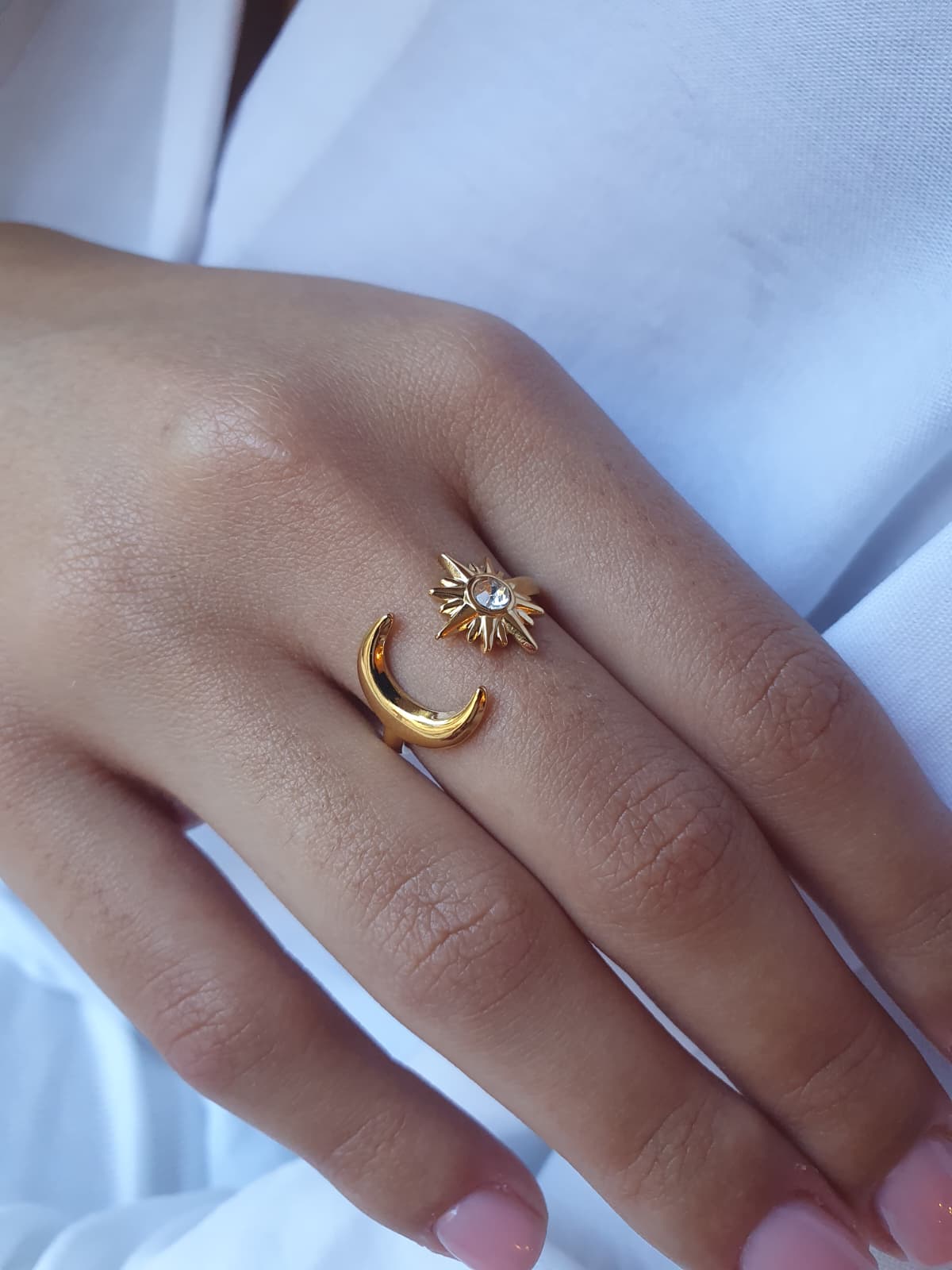 Bague Lune & Soleil zircon- doré