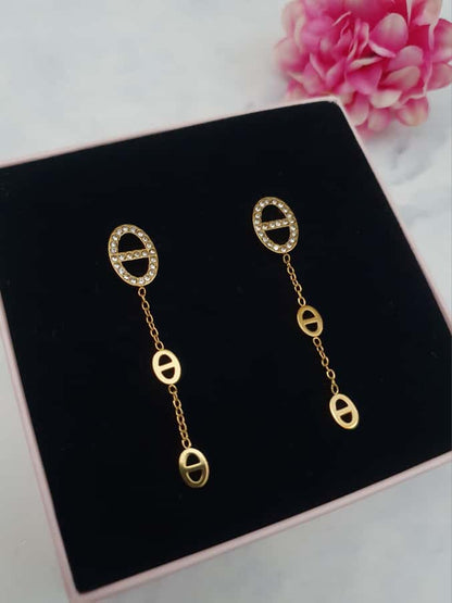 Boucles d'oreilles pendantes AGATA strass - doré