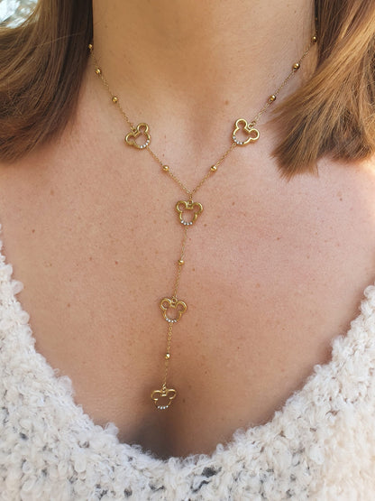 Sautoir petites perles Mickey & zircons - doré